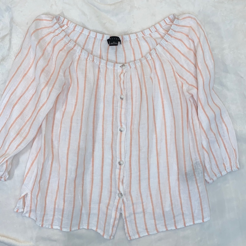Sanctuary Iris Ballet Neck Top Striped Linen Blend Raglan Sleeves EUC medium